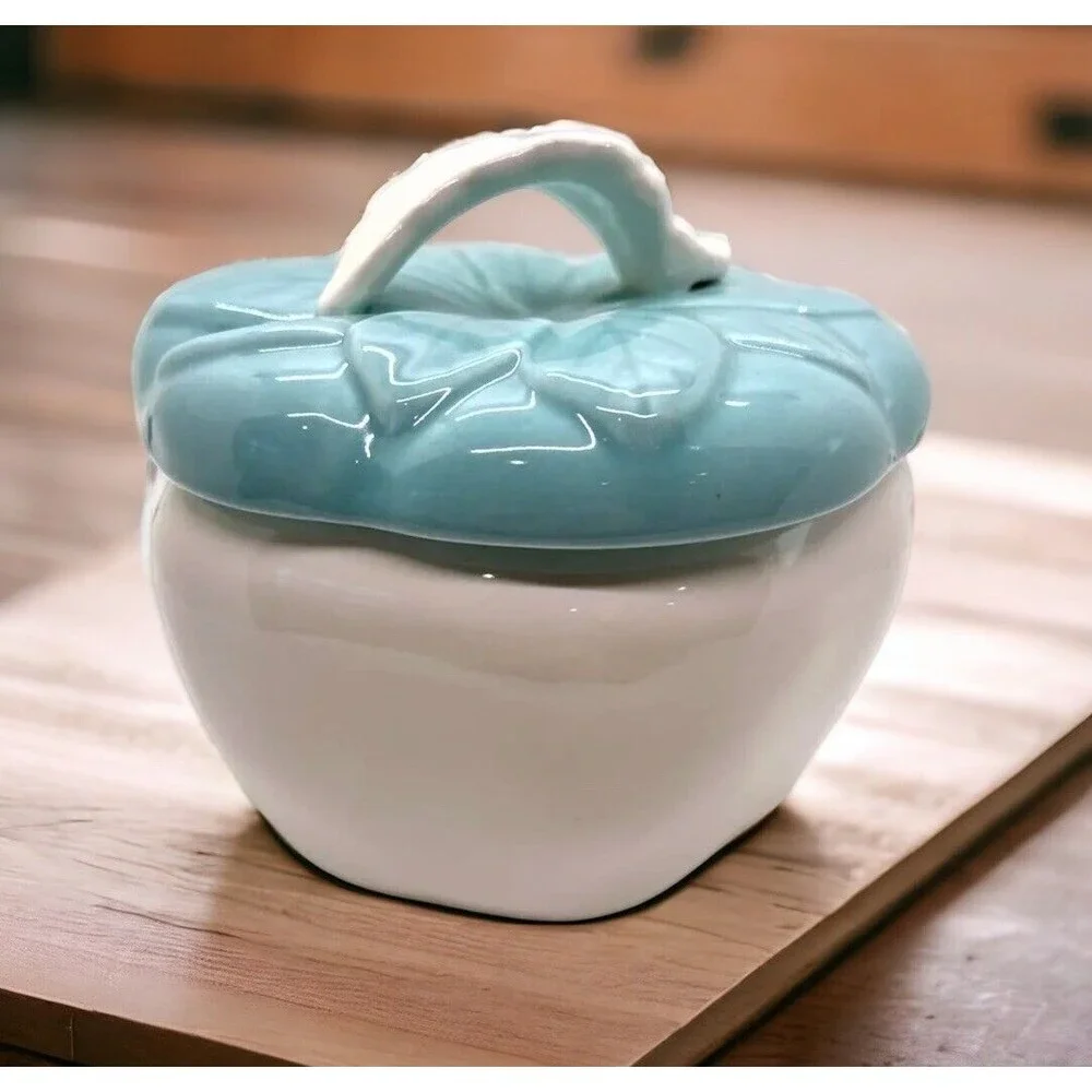 Ceramic Bowl w/Lid for Serving Dips Turquoise Hoenig California Pottery
